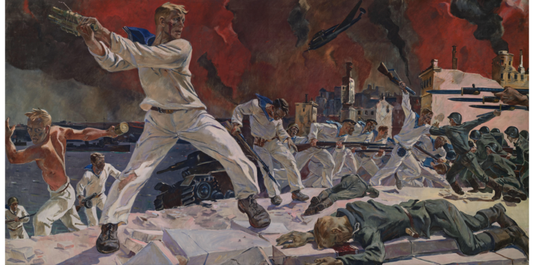Gemälde, Alexander A. Deineka († 1969 in Moskau), Die Verteidigung von Sevastopol, 1942, Staatliche Tretjakow-Galerie (Moskau)